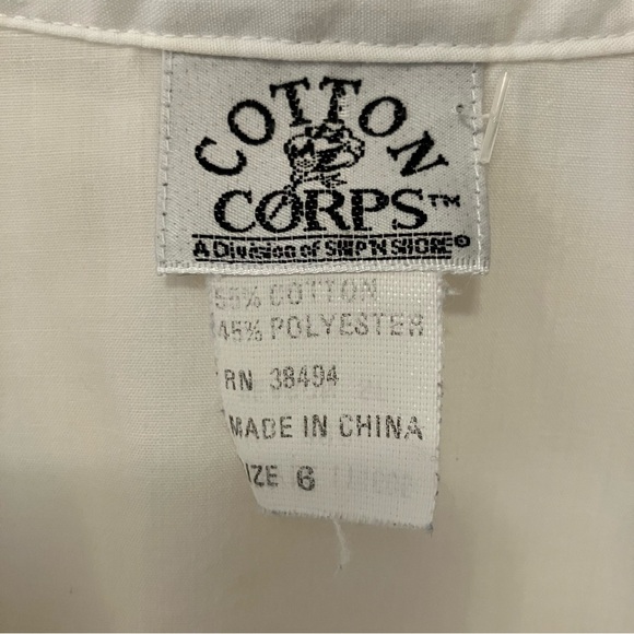 VTG Women’s Sz. 6 White Button Down Shirt Tapered Pleated Waist Puff Sleeve Prep - Picture 2 of 8